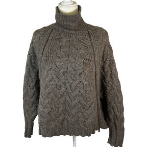Free People Women Size XS Brown Dolman Sleeve Oversized Fuzzy Sweater w/ Zippers